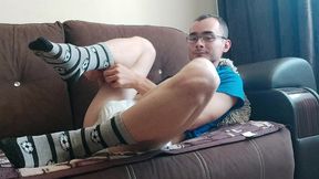 nerd with huge cock masturbates after college and cums hard