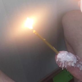 Cock wax play with candle inside urethra