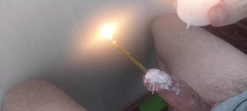 Cock wax play with candle inside urethra