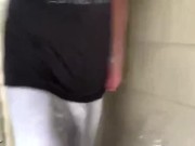 Freeballing in grey sweats showing VPL