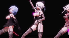 [mmd] 弱音genie; Three People; Training; Bondage; Vibrating Eggs; Butt Plugs; Ball Gags; Ankle Cuffs