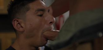 Cock sucking recruit lets the horny sergeant bang that ass