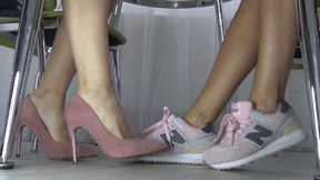 Flirting with pink shoes under the table d