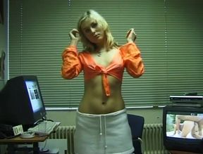 Blonde slut gets naked in front of the webcam