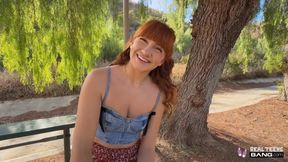 Petite Bambi Barton gets down and dirty with Alex Jett in the great outdoors