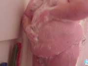 bear shows off in the shower and gets all soapy