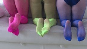 Playing legs in colorful fishnet tights TW