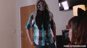 Cat eared cuties get fucked hard by spooky stud