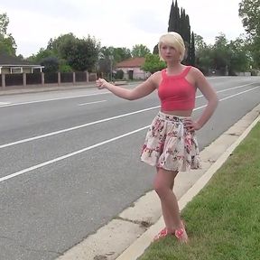 Lucky older man picks up a blonde hitchhiker and gives her the ride she wanted