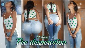 Pee desperation at the bathroom's door