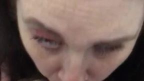Amateur wife deepthroats and stays down on cock till cum explosion