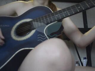 Guitar teacher takes off her garments to educate and ends up playing the flute