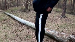 The Guy Walks with A Vibrator in The Park and Masturbates