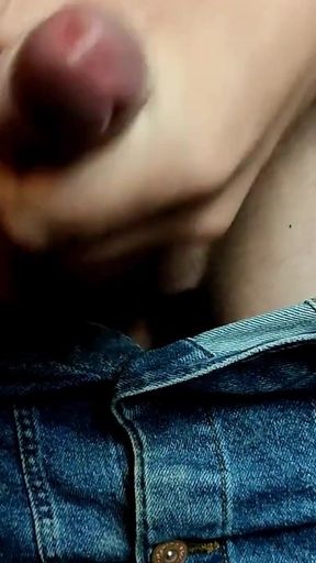 Jerk and cum in jeans skirt