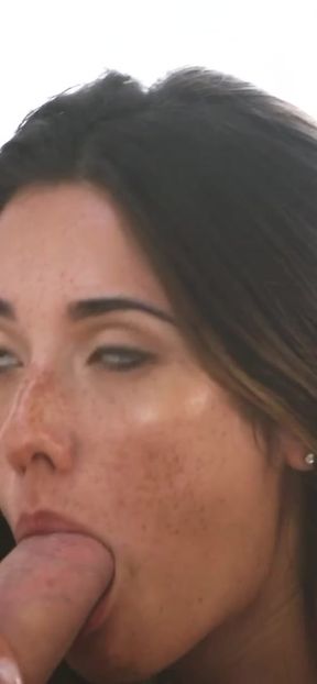 Babe gets a sloppy blowjob from big-dicked guy with cute freckles