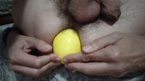 Extremely big insertion of a lemon in my ass, ass stretching and gape (avi)