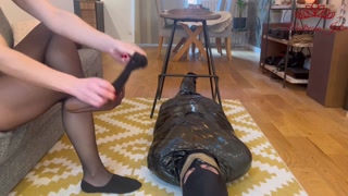 Mistress Julia - I give a long Footjob in Pantyhose and socks - Reward for my Slave!