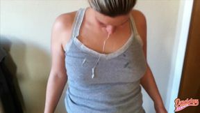 "Step Daddys Luder - Fat cum load sprayed on my clothes"