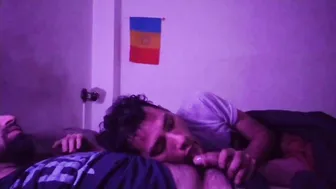 First morning blowjob for a hairy muscular guy
