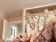 Hot, young mom masturbates in a corset and fishnets for her boyfriend