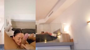 offering money to the sexy hot cleaning lady for fuck her small pink pussy in pov