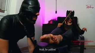 Foot Smelling Chastity Slave Teasing ends with Ruined Orgasm in Condom Cum Cleanup off Feet