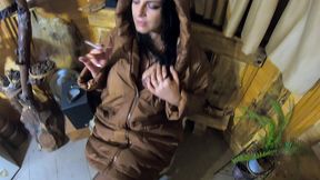 smoking and a lot of cum on my new light brown long jacket is what my impotent husband wants