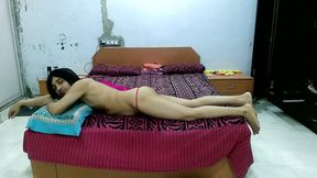 Sexy sissy crossdresser femboy playing nude on the bed.