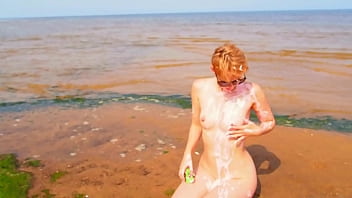 Ice-cream sucking at a public nude beach
