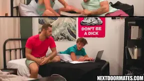 Hard Bareback Action: Hung Jocks Claim Fresh Meat in Dorm Room – 18+