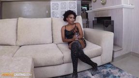 Sexy black milf takes big cock in amateur tryout