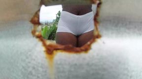 Brunette girl in outdoor cabin (Colombian)