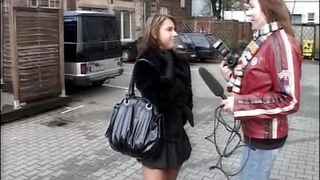 A real whore who has her big boobs photographed on the street while she goes to fuck with her partner