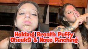 Holding Breath & Huge Puffy Cheeks – Fingers over lips& Red Face
