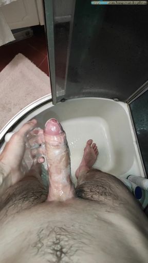 Jerking my uncut cock in shower