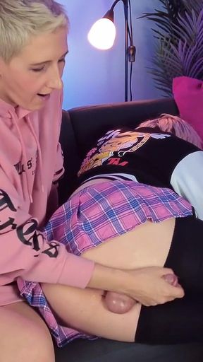 Girl & Femboy Twink - Handjob with epic cumshot