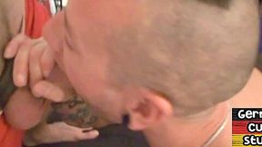 Amateur German tattooed stud sucked by BF in homemade video