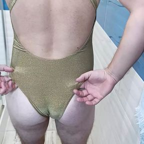 Me in sexy gold swimsuit