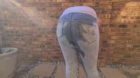 Brunettes outdoor piss, soaking clothes in piss, pants wetting