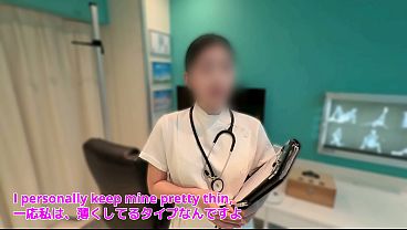 Japanese Wife Gets Creampied while Dirty Talking with Nurse in Clinic