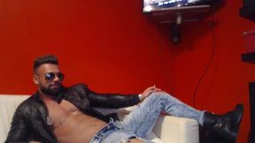 Crixus X Smoking in Leather Jacket Ripped Jeans