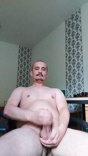 Fat Guy with Big Balls Masturbates to Porn and Cums