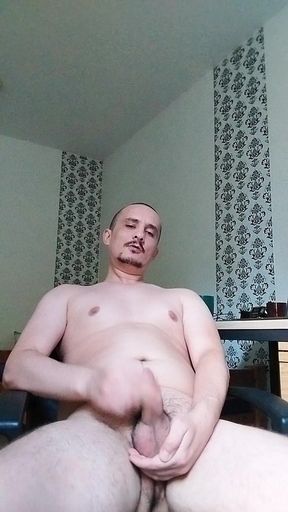 Fat Guy with Big Balls Masturbates to Porn and Cums