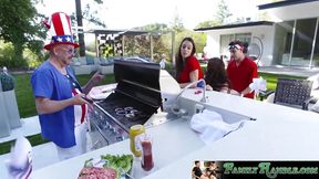 Curvy MILF and teen brunette enjoy a hardcore threesome