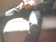 Business meeting - hotel stop over. Walking in new suit. Shirt and tie cum