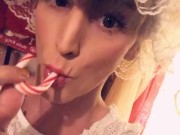 Ts Bunny white Transsexual ladyboy in Houston sucks on a candycane