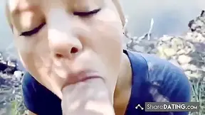 Blonde Amateur Blowjob By The Water With A Mouthful