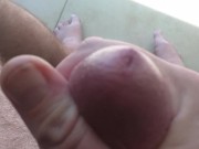 Small dick cum on public outdoor balcony on golf course.