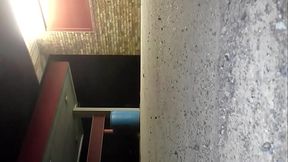 playing around in pink boyshort panties outside adult movie store