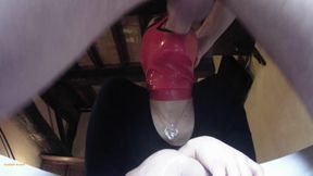 Blowjob on red mask. Rough sloppy deepthroat of a big cock
